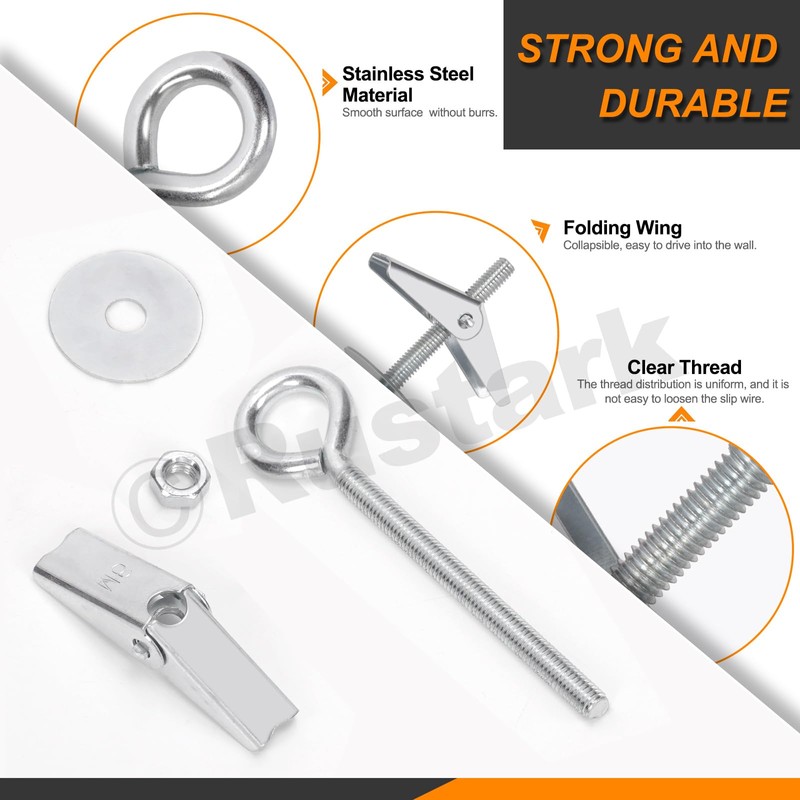 Rustark 15Pcs M5 O-Shaped Eye Bolt Toggle Anchor Assortment Kit
