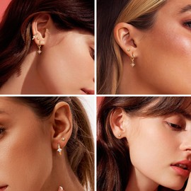 Thunaraz Sterling Silver Stud Hoop Earrings Set for Women Gold-Sun