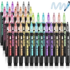 Tommax Double Line Outline Markers 36pcs, Metallic Shimmer Markers for Gift Cards, Rock Painting, Wood, Ceramic, Glass