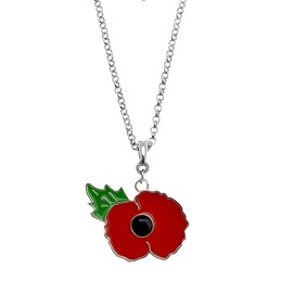 IMINI Enamel Poppy Pendant Necklace - Red Memorial Jewelry with Green Leaf Adjustable Chain 40+7.5cm for Women Memorial Day Thoughtful Gift