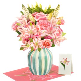 Happivue Birthday Cards for Women, 3D Forever Lily Flowers Bouquet Mothers Day Cards with Envelope, Pop Up Greeting Cards for Mum, Sister, Daughter, Gift for Birthday, Mothers Day, Get Well, Thank You