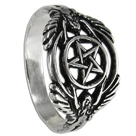 Silver Hermetic Guardian Angel Pentacle Ring for Men or Women (sz 4-12) sz 8