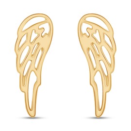 Angel Wings Stud Earrings In 14K Gold Over Sterling Silver, Sterling Silver Yellow Gold