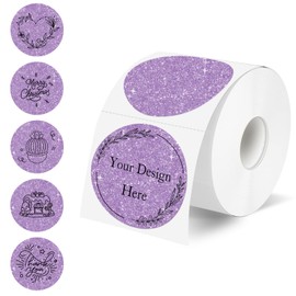 STARLIBOO 2 Inch Round Holographic Thermal Label Stickers, Glitter Purple Circle Thermal Printer Sticker Labels, Self-Adhesive Direct Labels for Gift Wrapping