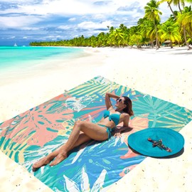 WIWIGO Beach Blanket Waterproof Sandproof Beach Mat 79" X 83" /10'x9'for 2-8 Adults Quick Drying Outdoor Picnic Mat Beach Accessories for Travel, Camping, Hiking