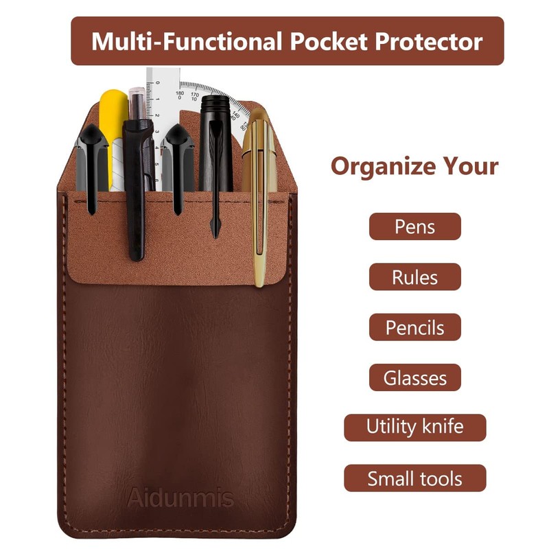 Aidunmis Pocket Protector, 2 Pieces PU Leather Pocket Pen Holder