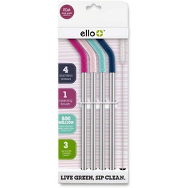 Ello Pajitas reutilizables de acero inoxidable con cepillo de limpieza, 4 piezas, june Breeze