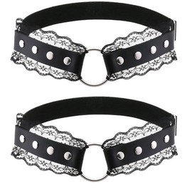 PU Simulated Leather O Ring Lace Adjustable Leg Ring Elastic Garter, Pack of 2 PCs (Black, One size)