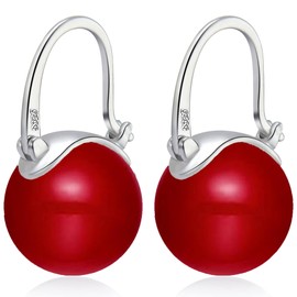 Huge Tomato Pearl Earrings, Pearl Drop Earrings, 14 mm Elegant Large Pearl Earrings, Silver 925 14K Gold-Plated Clasp for Women Fashion, Creole for Gift, Sterling Silver, Pearl