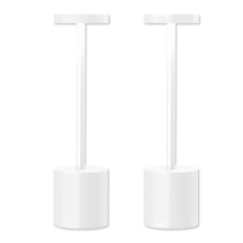 ZFMF Cordless Table Lamp, 2 Pack Rechargeable Table Lamp, 3 Color Stepless Dimming Up, Battery Operated Portable LED Desk Lamp, Outdoor Table Light for Restaurant/Dinner/Patio/Bars/Bedroom (White)