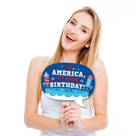 Big Dot of Happiness Funny Firecracker 4th of July - Red, White and Royal Blue Party Photo Booth Props Kit - 10 Piece