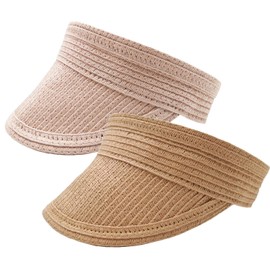 2 Pack Unisex Kids Sun Hats Beach Straw UV Protection Caps for Boys Girls Summer Adjustable Wide Brim Visor