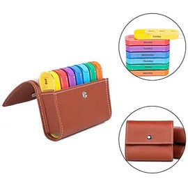 Tiardey 7 Day Pill Box 4 Times a Day,Weekly Medication Reminder Box Includes Orange Leather PU Carrying Case