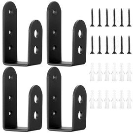 4 Pcs Door Barricade Brackets, Door Barricade Clamps U Brackets, U Shaped Bar Security Door Locks Brackets, for Home Barn Shed Garage Gate Door Reinforcement, Fits 2 x 4 Lumber, with Screws