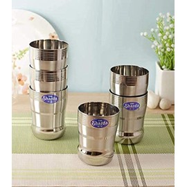 Sharda Metals Stainless Steel Water Juice Glasses Set, 350 ml, Silver, Pack of 6