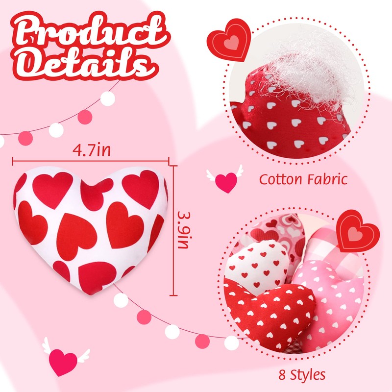 Valentine’s Day Stuffed Fabric Heart, 8 Pieces Heart Shaped Ornaments,