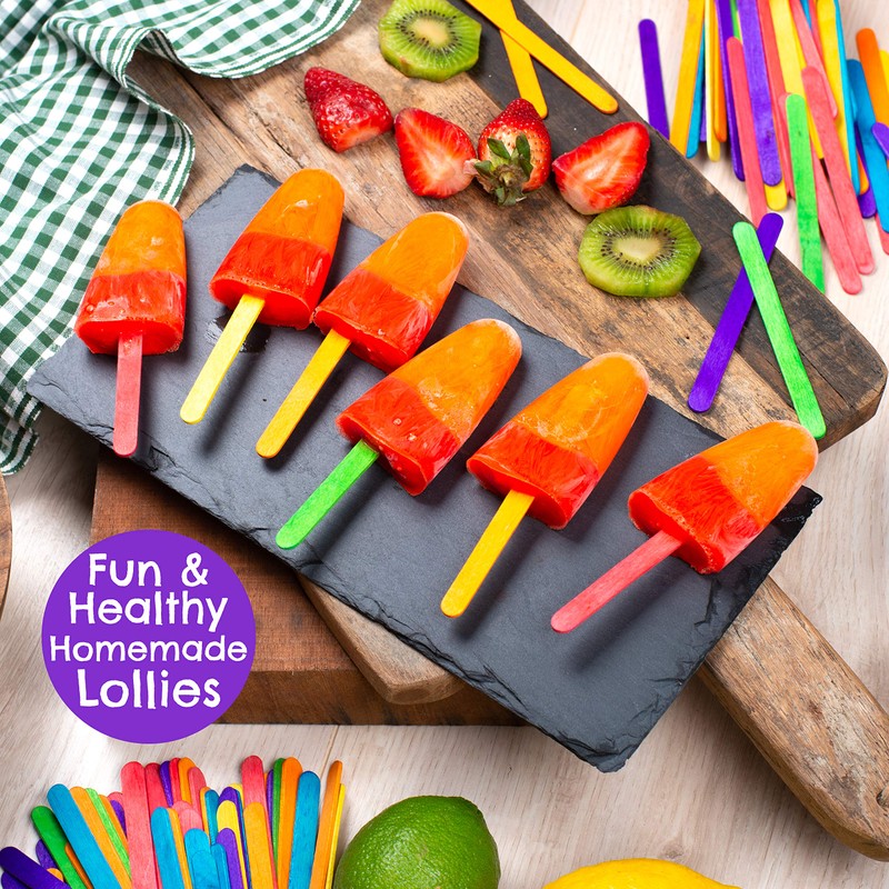Coloured Lollipop Sticks 300 Wooden Birch Wood Craft Lolly Sticks