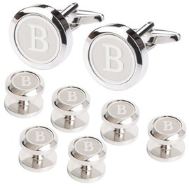 Dannyshi Mens Cufflinks and Studs Tuxedo Shirts Business Wedding Initials Alphabet A-Z Gift Set (B)