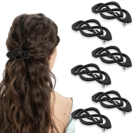 SuPoo 6PCS Vintage French Hair Barrettes for Women Black Flat Hair Clips Medium Barrette Clips for Fine Thin Hair Neutral Lay Back Hair Accessories Ponytail Holder Clamp