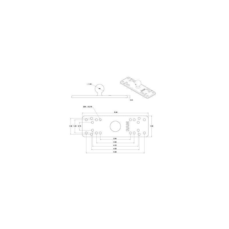 RAM MOUNTS RAM-B-111BU Marine Device Mount 1" Ball