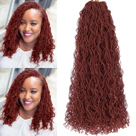 COOKOO 8 Packs 18 Inch Ginger Mini Locs Synthetic Crochet Twisted Hair Goddess Wave Locs Crochet Hair for Women Micro Curly Faux Locs Crochet Braids Micro Locs Braids Hair Extensions 350#