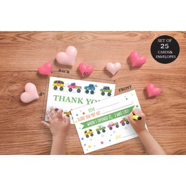 QOFO Car Truck Fill in the Blank Thank You Cards,Thank You Notes,Gender Neutral Thank You Cards,For Boys Girls Birthday Party,Event,or Holiday Use,Thank You Notes with Envelopes Set of 25-GXK09
