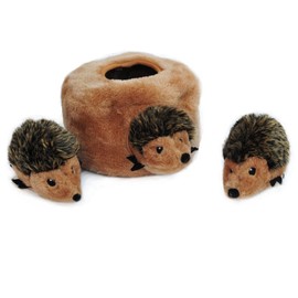 ZippyPaws - Woodland Friends Burrow, Interactive Squeaky Hide and Seek Plush Dog Toy - Hedgehog Den