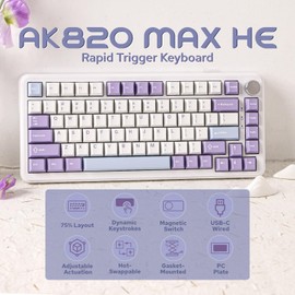 MechLands AJAZZ AK820 MAX HE Rapid Trigger Keyboard, Wired Gaming Keyboard, Hall Effect Gasket Mechanical Keyboard, Adjustable Actuation, Magnetic Switches, RGB for Win/Mac (White, Wired)