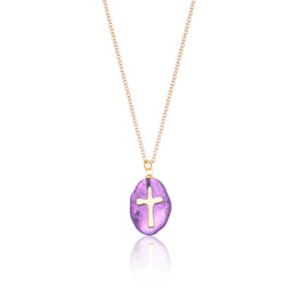 Fremttly Cross Necklace for Women 14K Gold Plated Crystal Pendant Necklace Handmade Gem Necklaces Dainty Gold Necklaces for Women Trendy CS-Amethyst
