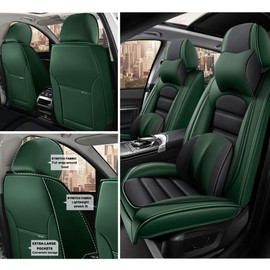 Cscevt 2 Seat Covers for Scion xA 2004-2006 Leather Car Seat Covers Waterproof Anti-Slip Soft Car Seat Protectors Premium Automotive Seat Covers with Airbag（Luxury,Black+Green）
