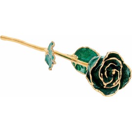 Gold Dipped Rose 24K Real Flower, 12 inch long stem, 24k Gold Plated Real Rose, Gifts for Mom, Birthday Gift for Women, Mothers and Valentines Day, Rose for Anniversary (Sparkle Emerald Lacquer)