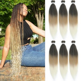 EZ Braid 20 Inch Pre Stretched Braiding Hair 6 Packs Yaki Texture Braiding Hair for Crochet Hair Braids Kanekalon Synthetic Fiber Hot Water Setting Crochet Braiding Hair Extensions（1B/27/613#)
