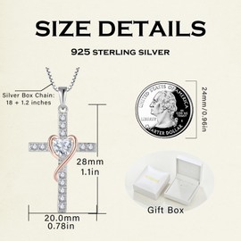 Wisbal Cross Necklace 925 Sterling Silver Heart-Shaped Necklace Created Amethyst Cross Dangle Drop Religious Jewelry