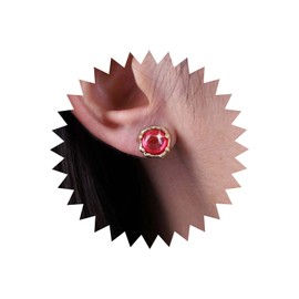 Inateannal Vintage Ruby Stud Earrings Gold Round Ruby Earrings Small Red Ruby Earrings Red Small Gemstone Earrings Red Opal Earrings Jewellery for Women and Girls, Zinc, No Gemstone