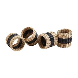 Mud Pie Black Seagrass Napkin Rings, 2" x 2" Dia