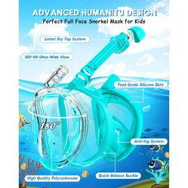 X99 Kids Full Face Snorkel Mask, Snorkeling Gear with Latest Dry Top Safe Breathing System, 181 Degree Panoramic Snorkeling Set for Kids with Camera Mount, Anti-Fog Anti-Leak