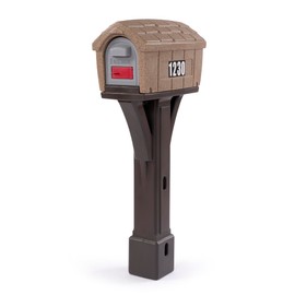 Simplay3 Classic Home Plastic Residential Mailbox & Post Mount Combo Kit with 2 Access Doors - Washed Stone/Espresso Brown, Made in USA