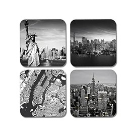 DV DESIGN 4 x Square New York Coasters - Travel Holiday Map Landmarks Black White USA City Gift #77917