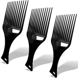 Zoolinn Black Plastic Afro Pick Lift Comb - Set of 3, for Detangling, Wig & Braid Styling, Hair Comb for Men & Women