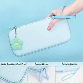 DLseego Switch Case Set Carrying Case with 10 Slots Cute Protective Dockable Hard Shell with 4PCS Glitter Cat Paw Thumb Grips Caps and 1PC Flower Blossom Chain for Switch Lite 2019 (Blue)