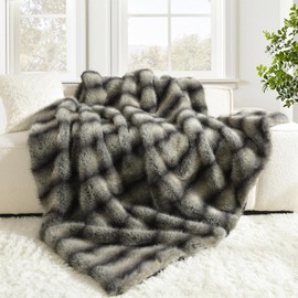 HORIMOTE HOME Luxury Faux Fur Throw Blanket, Non-Shedding 60"x80" Fur Blanket Throw, Ultra Soft Blankets for Bed, Couch and Sofa, Premium Soft, Thick Fluffy Throws, Gray Black Stripes