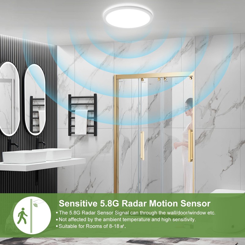 LEZOE 18W Motion Sensor LED Ceiling Light Wired, 1800lm 8.7Inch