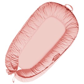 TARJODGY Baby Lounger - Baby Lounger for Newborn 0-24 Months, Soft Breathable Cotton Pink Infant Lounger Cover, Portable Baby Nest for Baby Girl