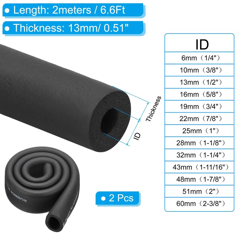 PATIKIL 2-3/8"(60mm) ID x 6.6Ft Pipe Insulation Foam Tube, 2Pcs