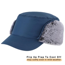 Magracy Outdoor Men's Winter Baseball Cap with Visor Warm Earflap Hat Trapper Hunting Hat, darkblue