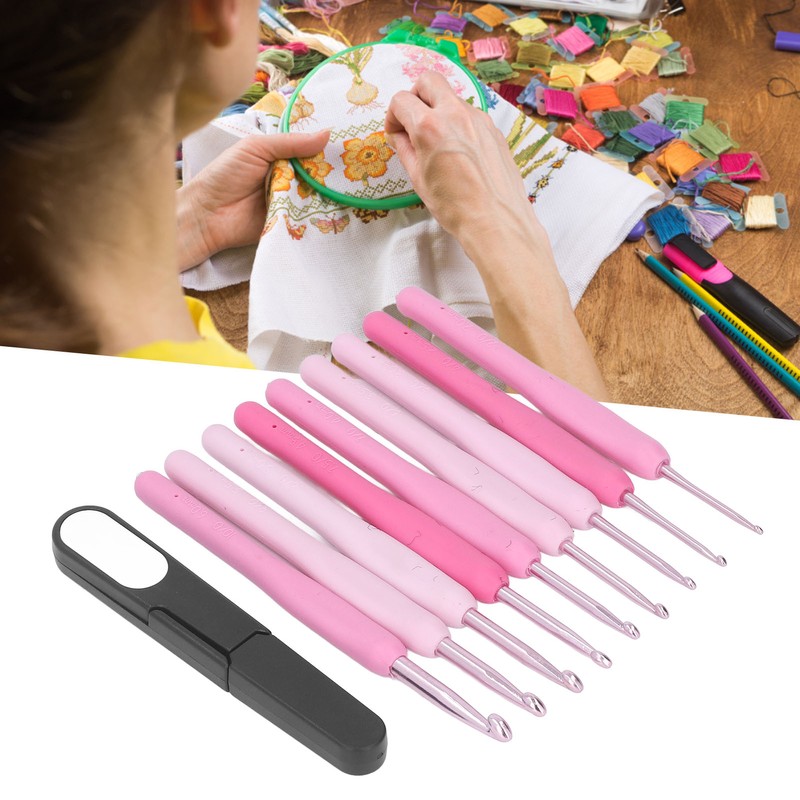 9Pcs Crochet Hooks Anti Slip Ergonomic Design Lightweight Portable Crochet