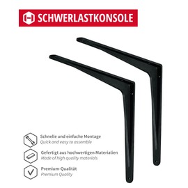 Gedotec Sparta Heavy Duty Aluminium Shelf Bracket, Depth: 340 mm, 1 Piece Shelf Bracket Made of Aluminium, Matte Black, Load Capacity 300 kg for Wall Shelves, Rustproof Shelf Brackets, Wall Angle