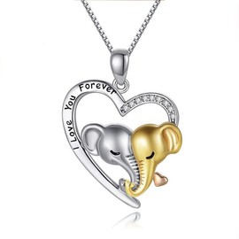 Flatac "I Love You" Forever Couple Elephants Heart Pendent Necklace