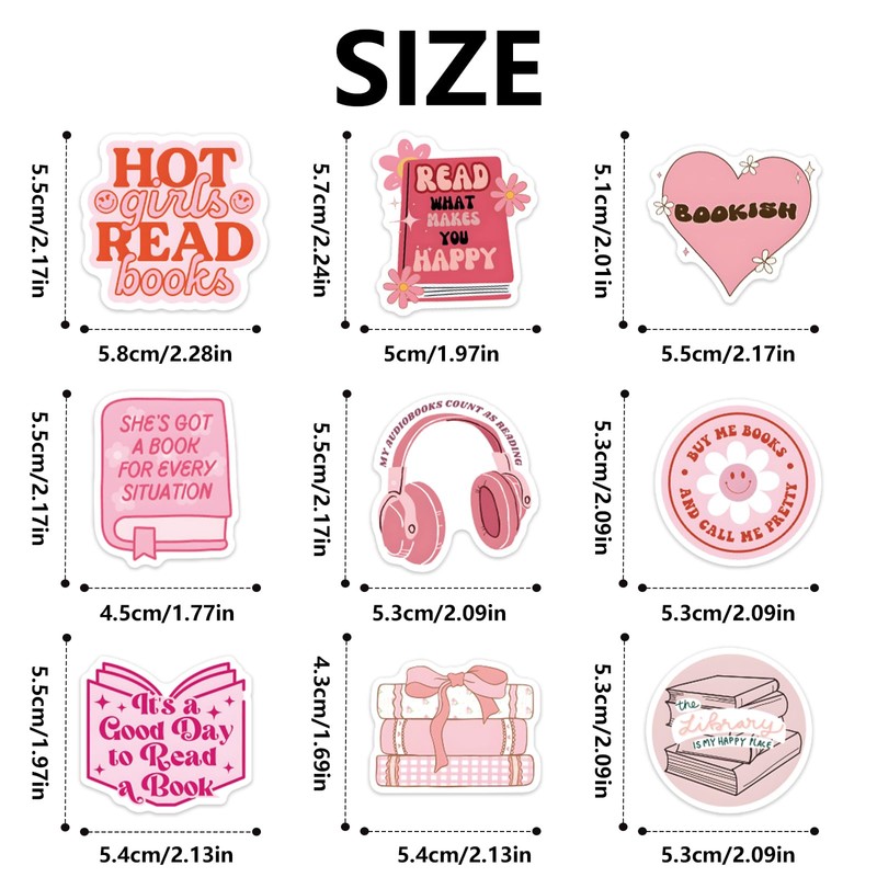 120pcs Bookish Pink Cartoon Stickers, Waterproof Reusable Reading Stickers