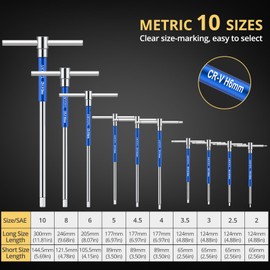 AMTOVL T-Handle Hex Allen Wrench Set - Metric, 10 Pcs 2mm-10mm, Sliding Handle, Chrome Vanadium Steel, with Aluminum Alloy Sleeves & Steel Storage Rack, for DIY, Mechanics, and Bicycle Enthusiasts
